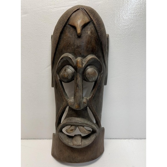 Other - Vintage‎ African Tribal Wooden Jambo Kenya Mask Hand Carved, Wall Decor 19" Tall